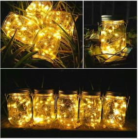 img 2 attached to 🔆 Waterproof Solar Mason Jar Lid Lights [Updated], 6 Pack 15 LED Fairy Firefly Jar String Lights with Hangers - Warm White for Patio Yard, Garden Wedding, Easter Decoration (Jars Not Included)