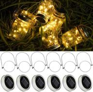 🔆 waterproof solar mason jar lid lights [updated], 6 pack 15 led fairy firefly jar string lights with hangers - warm white for patio yard, garden wedding, easter decoration (jars not included) logo