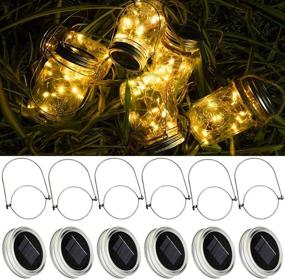 img 4 attached to 🔆 Waterproof Solar Mason Jar Lid Lights [Updated], 6 Pack 15 LED Fairy Firefly Jar String Lights with Hangers - Warm White for Patio Yard, Garden Wedding, Easter Decoration (Jars Not Included)