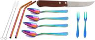 🍴 set of stainless steel grapefruit spoons and knife tool - with serrated spoons, dessert spoons, drinking straws, fruit forks, and grapefruit knife - high-quality stainless steel logo