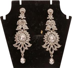 img 1 attached to Exquisite 'Touchstone Hollywood Glamour Oscar Collection' Indian Paisley Motif Designer Bridal Jewelry: Long Chandelier Earrings in Antique Gold and White Tone for Women