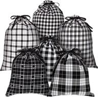 🎁 weewooday 6-piece plaid drawstring bag set: stocking storage sacks for xmas gifts & party favors (white & black plaid) logo