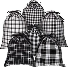 img 4 attached to 🎁 Weewooday 6-Piece Plaid Drawstring Bag Set: Stocking Storage Sacks for Xmas Gifts & Party Favors (White & Black Plaid)
