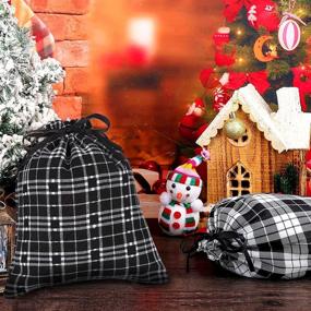 img 1 attached to 🎁 Weewooday 6-Piece Plaid Drawstring Bag Set: Stocking Storage Sacks for Xmas Gifts & Party Favors (White & Black Plaid)