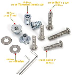 img 3 attached to 🔩 Wood T-Nuts with 1/4-20 Threaded Inserts, Fully Threaded Button Head Hex Socket Bolts (1" and 1-1/4") and Washers