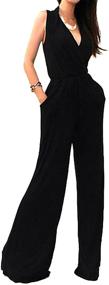 img 4 attached to Vivicastle Ladies' Sexy Wrap Top Wide Leg Long Sleeve Cocktail Knit Jumpsuit (Size-Large, Black-Sleeveless)