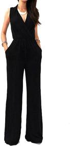 img 3 attached to Vivicastle Ladies' Sexy Wrap Top Wide Leg Long Sleeve Cocktail Knit Jumpsuit (Size-Large, Black-Sleeveless)