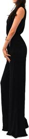img 2 attached to Vivicastle Ladies' Sexy Wrap Top Wide Leg Long Sleeve Cocktail Knit Jumpsuit (Size-Large, Black-Sleeveless)