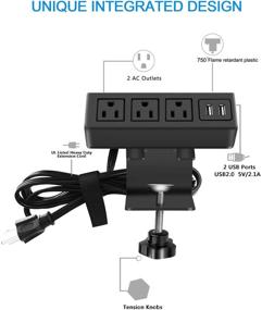 img 1 attached to 💡 Convenient Desk Clamp Power Strip with USB Ports & Desk Mount Charging Station, 3 Outlets, 6FT Cable - 125V 12A 1500W