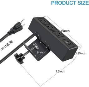 img 2 attached to 💡 Convenient Desk Clamp Power Strip with USB Ports & Desk Mount Charging Station, 3 Outlets, 6FT Cable - 125V 12A 1500W