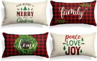 🎄 avoin merry christmas boxwood wreath throw pillow cover - 12 x 20 inch winter holiday buffalo plaid cushion case for sofa couch set of 4 logo