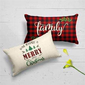 img 1 attached to 🎄 AVOIN Merry Christmas Boxwood Wreath Throw Pillow Cover - 12 x 20 Inch Winter Holiday Buffalo Plaid Cushion Case for Sofa Couch Set of 4