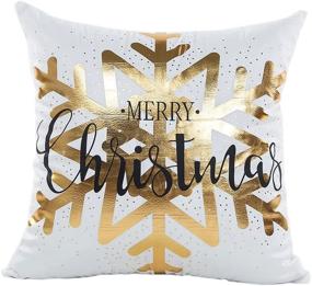 img 3 attached to 🎄 LEIOH Christmas Pillow Covers 4 Pack with Gold Stamping Print - Snowflakes Merry Christmas Decorative Sofa Throw Pillow Cases - Cushion Covers 18 X 18 Inch - Polyester Satin Fabric