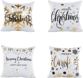 img 4 attached to 🎄 LEIOH Christmas Pillow Covers 4 Pack with Gold Stamping Print - Snowflakes Merry Christmas Decorative Sofa Throw Pillow Cases - Cushion Covers 18 X 18 Inch - Polyester Satin Fabric