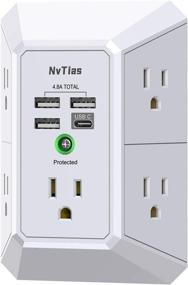 img 4 attached to 🔌 Power Strip Wall Adapter with USB Charging Ports, Surge Protector - NvTias Multi Plug Outlets, 3-Prong, 1680J, 4.8A Total, Type C - Ideal for Home and Office Use (White)