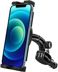 img 4 attached to 📱 Cig Lighter Car Phone Mount with Fast Charging and Dual USB Charger for iPhone 12 Pro Max, Samsung Galaxy, and More 4-11" Devices