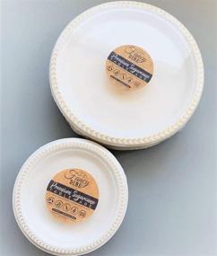 img 4 attached to 🌱 Compostable Paper Plates - Disposable, Heavy Duty, Elegant, Eco-Friendly (50 Count), Tree Free Sugarcane Bagasse Plates with Designer Color Accents - The Fancy Dime (7 inch, Gold Chevron)