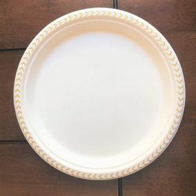 img 2 attached to 🌱 Compostable Paper Plates - Disposable, Heavy Duty, Elegant, Eco-Friendly (50 Count), Tree Free Sugarcane Bagasse Plates with Designer Color Accents - The Fancy Dime (7 inch, Gold Chevron)