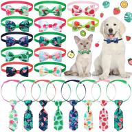 🐾 summer pet tie set - 20 pieces including 8 neckties and 12 bow ties with adjustable collar for dogs cats - perfect for summer party decorations (featuring summer patterns) logo