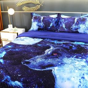 img 1 attached to 🐺 Wowelife Wolf Galaxy 5 Piece Bedding Set Twin - Complete Comforter Set for Galaxy Wolf Lovers