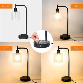 img 2 attached to Adjustable Industrial Table Lamp with USB & Type C Ports, Dimmable 🔌 Seeded Glass Shade Bedside Reading Lamp for Bedroom, Living Room - Includes Bulb