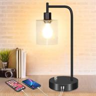 adjustable industrial table lamp with usb & type c ports, dimmable 🔌 seeded glass shade bedside reading lamp for bedroom, living room - includes bulb логотип