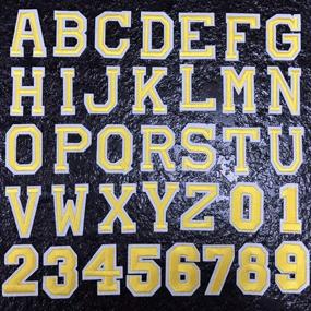 img 4 attached to 🔢 Iron on Letters and Numbers Patches: DIY Badge Decorative Repair for Clothing, Hats, Jackets, Shirts - Embroidered Patch Set with Gold Letter A-Z and Number Patches 0-9