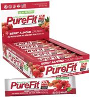 планкте с белком "🌱 purefit premium nutrition protein bars - berry almond crunch - 15 штук, растительные батончики для производительности и энергии с 20 г белка - без глютена, без молока, веганское логотип