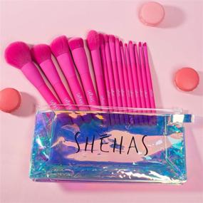 img 1 attached to 💄 15-Piece Makeup Brush Set: High-Quality Synthetic Brushes for Travel, Hot Pink - Perfect for Foundation, Powder, Blush, Highlighter, and Concealer