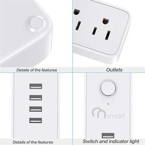 img 2 attached to ONSMART USB Удлинитель с защитой от перенапряжения, с 4 розетками и 4 USB-портами, общим выходом 3,4 A - Удлинитель с защитой от перенапряжения 600Дж, шнуром длиной 6 футов и сертификатом UL, монтируемый на стену - белый