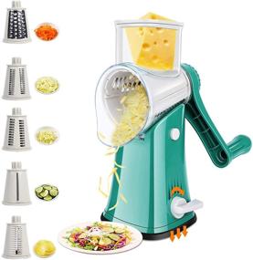 img 4 attached to 🧀 Debo Rotary Cheese Grater and Vegetable Slicer for Kitchen - Food-Grade 18/8 Stainless Steel Blades, Fast and Safe, Latest Sucker Upgrade for Extreme Stability, Large Size