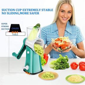 img 2 attached to 🧀 Debo Rotary Cheese Grater and Vegetable Slicer for Kitchen - Food-Grade 18/8 Stainless Steel Blades, Fast and Safe, Latest Sucker Upgrade for Extreme Stability, Large Size