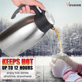 img 3 attached to Vondior Coffee Thermal Carafe (68 Oz) + Free Brush - Keep Your Beverages Hot for up to 12 Hours with this Double Walled Insulated Flask - Large Stainless Steel Thermos Carafes for Convenient Beverage Dispensing