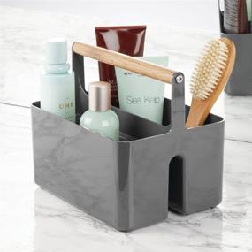 img 2 attached to 🛁 mDesign Plastic Portable Storage Organizer Utility Caddy Tote - Charcoal Gray/Natural: Ideal for Bathroom and Dorm; Holds Hand Soap, Body Wash, Shampoo, and Conditioner; Convenient 2-Pack