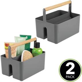 img 3 attached to 🛁 mDesign Plastic Portable Storage Organizer Utility Caddy Tote - Charcoal Gray/Natural: Ideal for Bathroom and Dorm; Holds Hand Soap, Body Wash, Shampoo, and Conditioner; Convenient 2-Pack