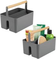 🛁 mdesign plastic portable storage organizer utility caddy tote - charcoal gray/natural: ideal for bathroom and dorm; holds hand soap, body wash, shampoo, and conditioner; convenient 2-pack logo