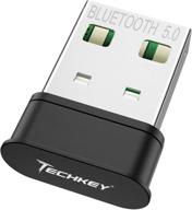 techkey usb mini bluetooth 5.0 edr dongle for pc: fast wireless 🔌 transfer for laptop, headphones, speakers, keyboard, mouse & printer - windows 10/8.1/8/7 compatible logo