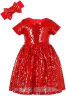 anata girls sequin dress: solid toddler baby princess dresses with short sleeve, perfect for parties, wedding gown + headband logo