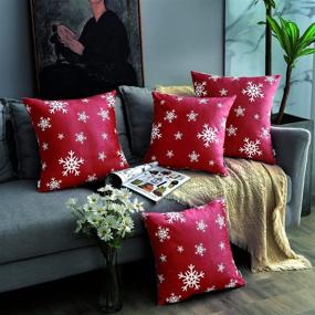 img 2 attached to Shakeleca Christmas Red Throw Pillow Covers, 20x20 Inch, Set of 2, Holiday Decorative Pillow Covers, Invisible Zipper, Dutch Velvet Snowflake Winter Cushion Cases for Home, Sofa, Car, Bed, Chair