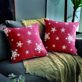 img 3 attached to Shakeleca Christmas Red Throw Pillow Covers, 20x20 Inch, Set of 2, Holiday Decorative Pillow Covers, Invisible Zipper, Dutch Velvet Snowflake Winter Cushion Cases for Home, Sofa, Car, Bed, Chair