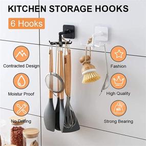 img 1 attached to 🔁 360 Rotatable Adhesive Wall Hooks for Kitchen, Bathroom Organization and Storage - No Damage, Nail-Free Key Holder and Shower Hooks - 4 White Wall Hangers