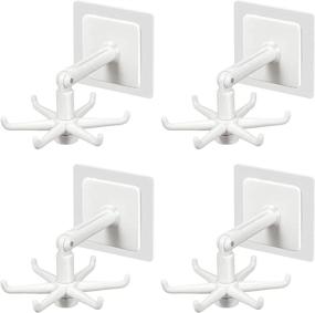 img 4 attached to 🔁 360 Rotatable Adhesive Wall Hooks for Kitchen, Bathroom Organization and Storage - No Damage, Nail-Free Key Holder and Shower Hooks - 4 White Wall Hangers