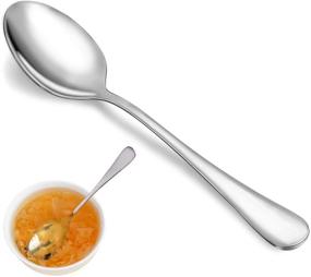 img 4 attached to 🍴 16-Piece Dinner Spoon Set, 7.3" Tablespoons, Premium 18/10 Stainless Steel, Durable Metal Spoons, Silverware Only, Mirror Finish, Dishwasher Safe, Home & Restaurant Use