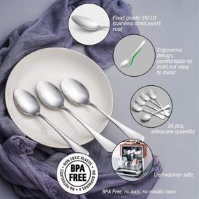 img 2 attached to 🍴 16-Piece Dinner Spoon Set, 7.3" Tablespoons, Premium 18/10 Stainless Steel, Durable Metal Spoons, Silverware Only, Mirror Finish, Dishwasher Safe, Home & Restaurant Use