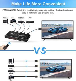 img 3 attached to HDMI переключатель 4x1 с IR пультом дистанционного управления - 4 портовый селектор HDMI для 🎮 ПК, PS4, PS5, DVD, проектора - поддерживает 3D HDCP 2.2, 4Kx2K HDR, HDMI 2.0b, Dolby - от Avedio