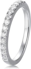 img 3 attached to 💍 Esdomera Brilliant 0.46ctw Round Cut Moissanite Half Eternity Wedding Band – Platinum Plated Sterling Silver Ring for Women