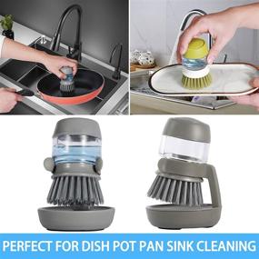 img 1 attached to Dish Brush with Soap Dispenser: Dual-Action Kitchen Scrub 🧽 Brushes for Efficient Dishwashing - Set of 2 (2Pack Gray)