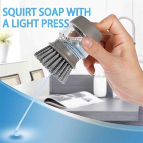 img 3 attached to Dish Brush with Soap Dispenser: Dual-Action Kitchen Scrub 🧽 Brushes for Efficient Dishwashing - Set of 2 (2Pack Gray)