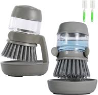 dish brush with soap dispenser: dual-action kitchen scrub 🧽 brushes for efficient dishwashing - set of 2 (2pack gray) logo