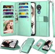 moto g7 power wallet case - njjex [9 card slots] pu leather id credit holder folio flip magnetic phone cover & lanyard [mint] logo